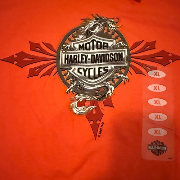 NWT Harley-Davidson 2007 Vibrant Orange Motorcycle Tee w/Dragon Motif size XL - Picture 4 of 7